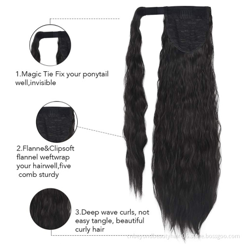 wholesale Private Label Cruly Synthetic ponytail Hair  Ribbon ponytail for Women Natural Hair wrap around ponytail